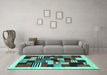 Machine Washable Abstract Turquoise Contemporary Area Rugs in a Living Room,, wshcon321turq