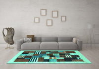 Machine Washable Abstract Turquoise Contemporary Rug, wshcon321turq