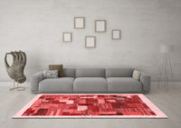 Machine Washable Abstract Red Contemporary Rug, wshcon322red