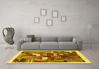 Machine Washable Abstract Yellow Contemporary Rug, wshcon322yw