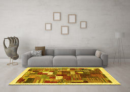 Machine Washable Abstract Yellow Contemporary Rug in a Living Room, wshcon322yw