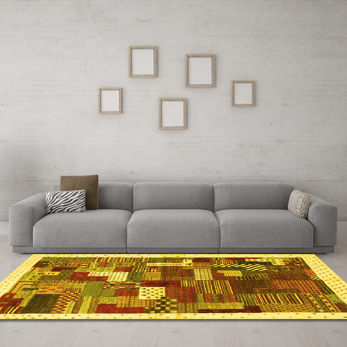 Machine Washable Abstract Yellow Contemporary Rug in a Living Room, wshcon322yw