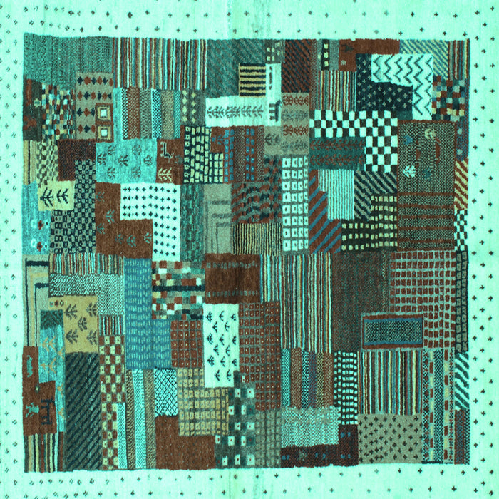 Square Machine Washable Abstract Turquoise Contemporary Area Rugs, wshcon322turq