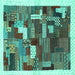 Square Machine Washable Abstract Turquoise Contemporary Area Rugs, wshcon322turq