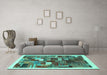 Machine Washable Abstract Turquoise Contemporary Area Rugs in a Living Room,, wshcon322turq