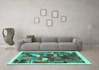 Machine Washable Abstract Turquoise Contemporary Rug, wshcon322turq