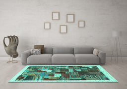 Machine Washable Abstract Turquoise Contemporary Area Rugs in a Living Room,, wshcon322turq