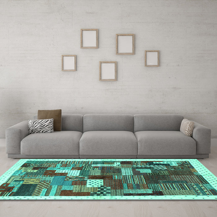 Machine Washable Abstract Turquoise Contemporary Area Rugs in a Living Room,, wshcon322turq