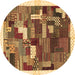 Round Abstract Brown Contemporary Rug, con322brn