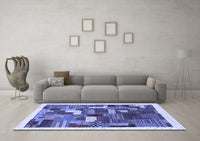 Machine Washable Abstract Blue Contemporary Rug, wshcon322blu