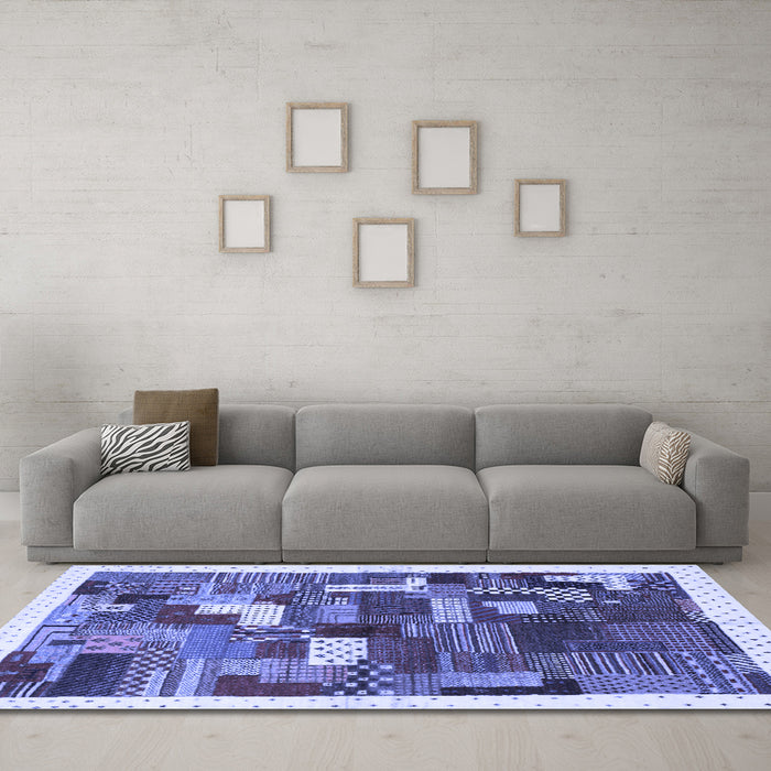 Machine Washable Abstract Blue Contemporary Rug in a Living Room, wshcon322blu