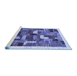Sideview of Machine Washable Abstract Blue Contemporary Rug, wshcon322blu