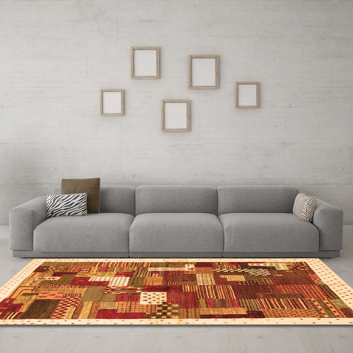 Machine Washable Abstract Orange Contemporary Area Rugs in a Living Room, wshcon322org