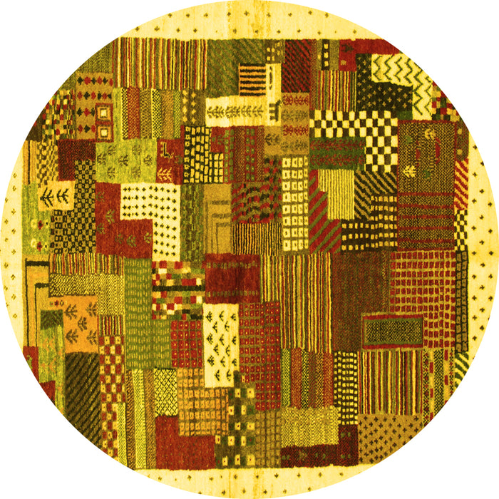 Round Machine Washable Abstract Yellow Contemporary Rug, wshcon322yw