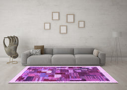 Machine Washable Abstract Purple Contemporary Area Rugs in a Living Room, wshcon322pur