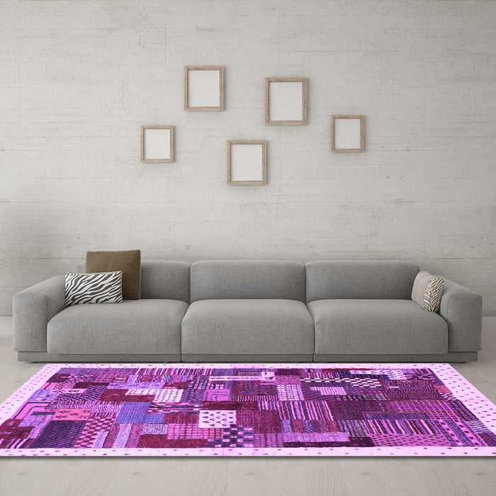 Machine Washable Abstract Purple Contemporary Area Rugs in a Living Room, wshcon322pur