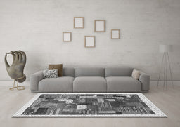 Machine Washable Abstract Gray Contemporary Rug in a Living Room,, wshcon322gry