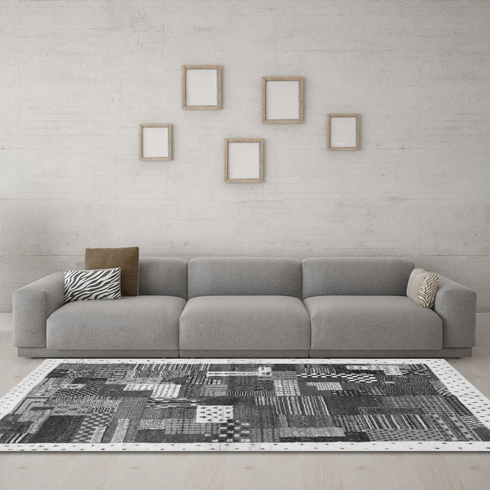Machine Washable Abstract Gray Contemporary Rug in a Living Room,, wshcon322gry