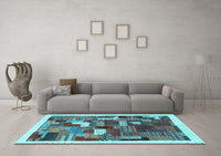 Machine Washable Abstract Light Blue Contemporary Rug, wshcon322lblu