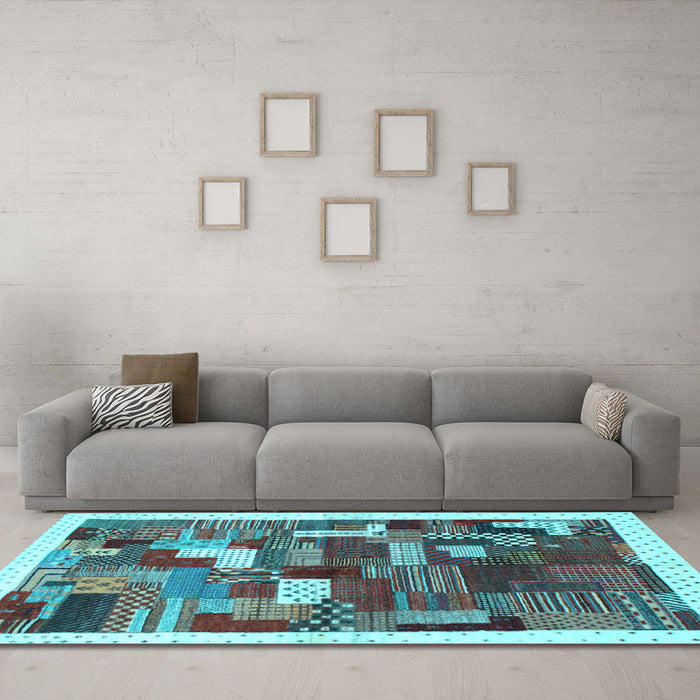 Machine Washable Abstract Light Blue Contemporary Rug in a Living Room, wshcon322lblu