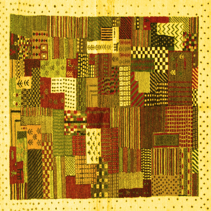 Square Machine Washable Abstract Yellow Contemporary Rug, wshcon322yw