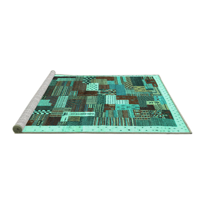 Sideview of Machine Washable Abstract Turquoise Contemporary Area Rugs, wshcon322turq