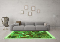 Machine Washable Abstract Green Contemporary Rug, wshcon322grn