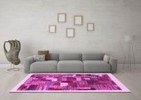 Machine Washable Abstract Pink Contemporary Rug, wshcon322pnk