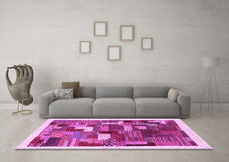 Machine Washable Abstract Pink Contemporary Rug in a Living Room, wshcon322pnk