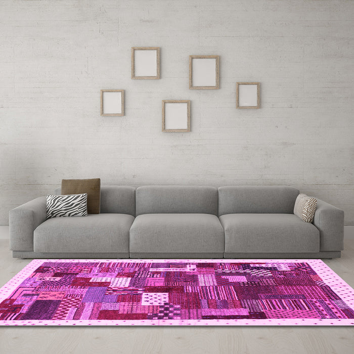 Machine Washable Abstract Pink Contemporary Rug in a Living Room, wshcon322pnk