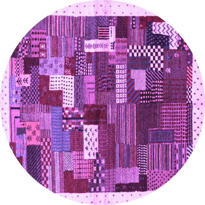 Round Machine Washable Abstract Purple Contemporary Area Rugs, wshcon322pur