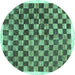 Round Checkered Turquoise Modern Rug, con323turq