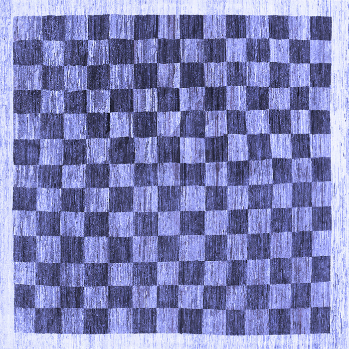 Square Machine Washable Checkered Blue Modern Rug, wshcon323blu