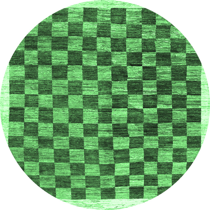 Round Machine Washable Checkered Emerald Green Modern Area Rugs, wshcon323emgrn