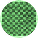 Round Machine Washable Checkered Emerald Green Modern Area Rugs, wshcon323emgrn