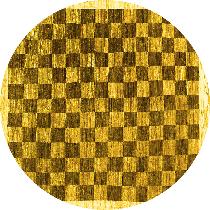 Round Checkered Yellow Modern Rug, con323yw