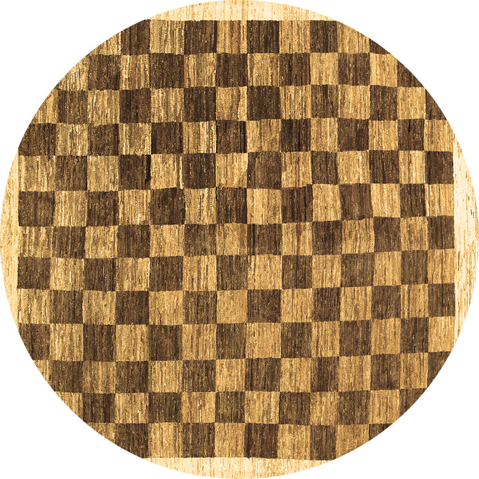 Round Machine Washable Checkered Brown Modern Rug, wshcon323brn