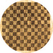 Round Machine Washable Checkered Brown Modern Rug, wshcon323brn