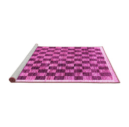Sideview of Machine Washable Checkered Pink Modern Rug, wshcon323pnk