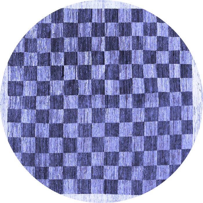 Round Machine Washable Checkered Blue Modern Rug, wshcon323blu