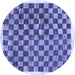Round Machine Washable Checkered Blue Modern Rug, wshcon323blu