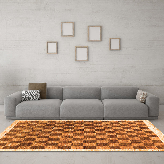 Machine Washable Checkered Orange Modern Area Rugs in a Living Room, wshcon323org