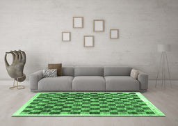 Machine Washable Checkered Emerald Green Modern Area Rugs in a Living Room,, wshcon323emgrn