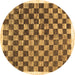 Round Checkered Brown Modern Rug, con323brn