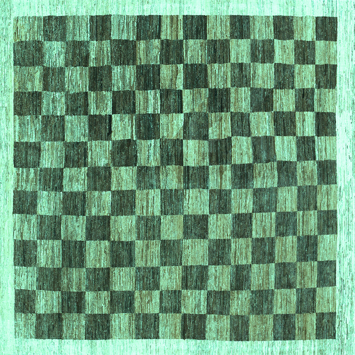Square Machine Washable Checkered Turquoise Modern Area Rugs, wshcon323turq