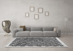Machine Washable Checkered Gray Modern Rug in a Living Room,, wshcon323gry