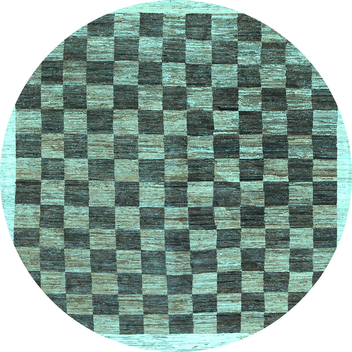 Round Machine Washable Checkered Light Blue Modern Rug, wshcon323lblu