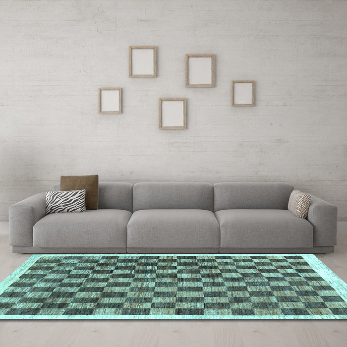 Machine Washable Checkered Light Blue Modern Rug in a Living Room, wshcon323lblu