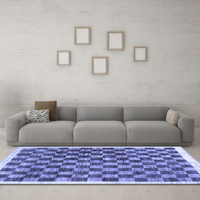 Machine Washable Checkered Blue Modern Rug in a Living Room, wshcon323blu