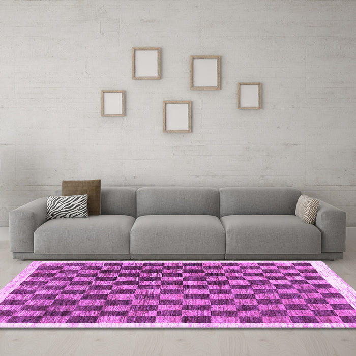 Machine Washable Checkered Purple Modern Area Rugs in a Living Room, wshcon323pur